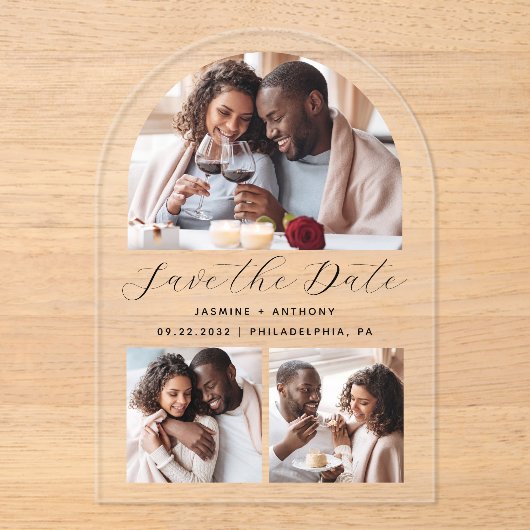 Minimalistische Arch Shape FotoCollage Save the Da Acryleinladungen (Vorderseite)