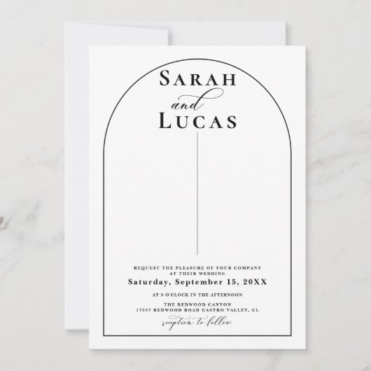 Minimalistische Arch Typografy-Hochzeit Einladung (Vorderseite)