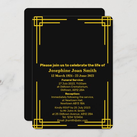 Minimalistische Art Deco Frame Beerdigung Einladung (Vorne/Hinten)