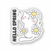 Minimalistische Ästhetik Hallo Frühling Katze & Gä Aufkleber (Vorderseite)