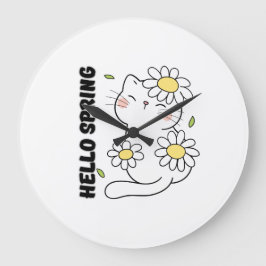 Minimalistische Ästhetik Hallo Frühling Katze & Gä Große Wanduhr