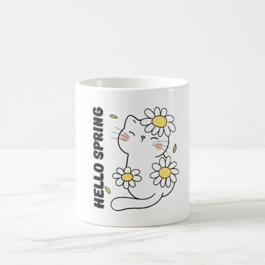 Minimalistische Ästhetik Hallo Frühling Katze & Gä Kaffeetasse (Mittel)