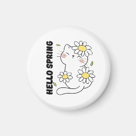 Minimalistische Ästhetik Hallo Frühling Katze & Gä Magnet
