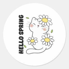 Minimalistische Ästhetik Hallo Frühling Katze & Gä Runder Aufkleber