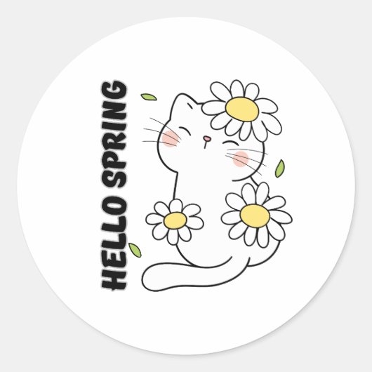 Minimalistische Ästhetik Hallo Frühling Katze & Gä Runder Aufkleber (Vorderseite)