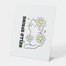 Minimalistische Ästhetik Hallo Frühling Katze & Gä Sockelschild
