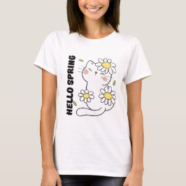 Minimalistische Ästhetik Hallo Frühling Katze & Gä T-Shirt