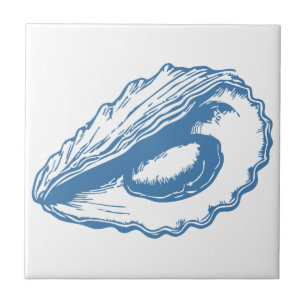 Minimalistische Austernlinie Art Blue Kontur Küste Fliese