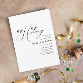 Minimalistische B & W Sip Sip Hooray Engagement Pa Einladung