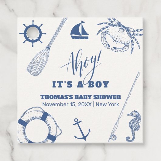 Minimalistische Baby-Dusche für Fischerboote Geschenkanhänger (Vorderseite)
