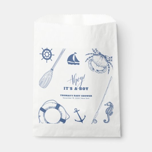 Minimalistische Baby-Dusche für Fischerboote Geschenktütchen (Vorderseite)