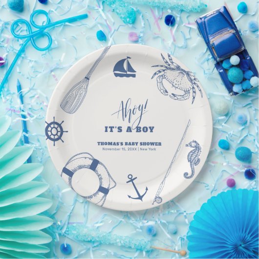 Minimalistische Baby-Dusche für Fischerboote Pappteller (Party)