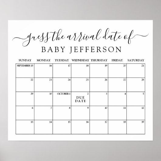 Minimalistische Baby-Dusche Ratschlag Fälligkeitsd Poster (Vorne)
