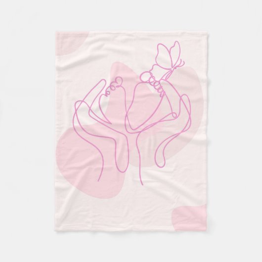 Minimalistische Baby Feet Line Art mit Schmetterli Fleecedecke (Vorderseite)