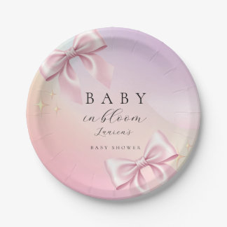 Minimalistische Baby-Party mit rosa Schleife Pappteller