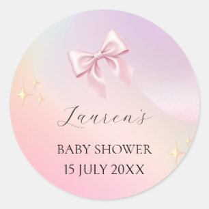 Minimalistische Baby-Party mit rosa Schleife Runder Aufkleber