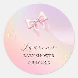 Minimalistische Baby-Party mit rosa Schleife Runder Aufkleber