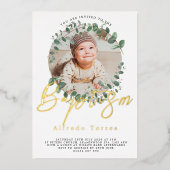 Minimalistische Baby-Taufe Einladung mit Foto (Vorderseite)