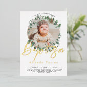 Minimalistische Baby-Taufe Einladung mit Foto (Stehend vorne)