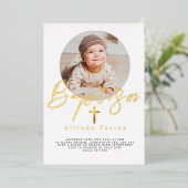 Minimalistische Baby-Taufe Einladung mit Foto (Stehend vorne)