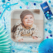Minimalistische Baby-Taufe Einladung mit Foto Pappteller (Party)