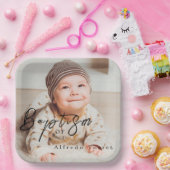 Minimalistische Baby-Taufe Einladung mit Foto Pappteller (Party)