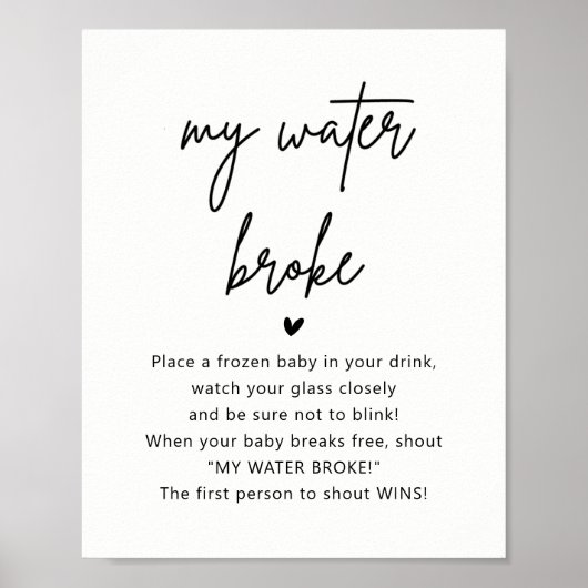 Minimalistische Babydusche mein Wasser-Broke-Spiel Poster (Vorne)