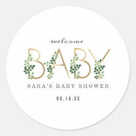 Minimalistische Babydusche mit botanischer Schrift Runder Aufkleber