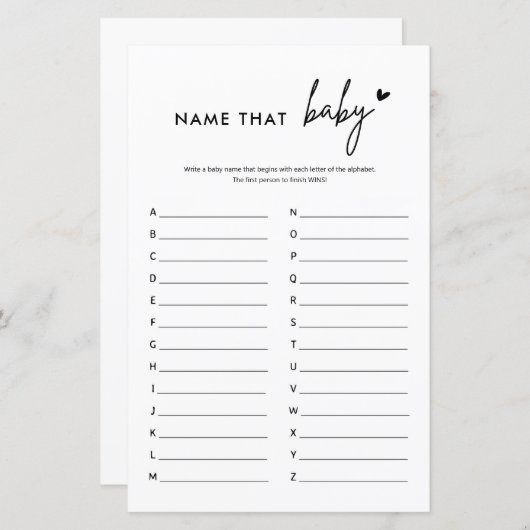 Minimalistische Babydusche Name dieses Babyspiels (Vorne/Hinten)