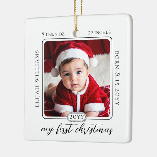 Minimalistische Babys Erstes Weihnachtsgeburtsheim Keramikornament (Links)