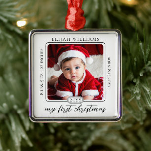 Minimalistische Babys Erstes Weihnachtsgeburtsheim Ornament Aus Metall