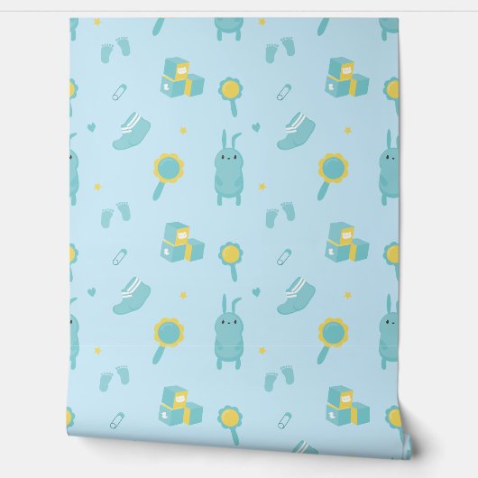 Minimalistische Babysymbole in blau und gelb in bl Tapete (Abrollen)