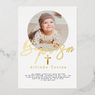 Minimalistische Babytaufeinladung mit Foto Folieneinladung