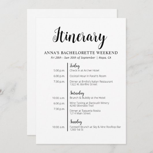 Minimalistische Bachelorette Einladung (Vorne/Hinten)