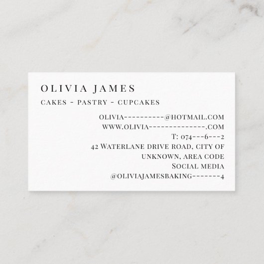 Minimalistische Backwaren Backwaren Konditorei Koc Visitenkarte (Rückseite)