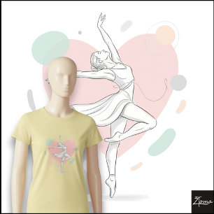 Minimalistische Ballerina-Skizze Pastell-Herz-Hint T-Shirt