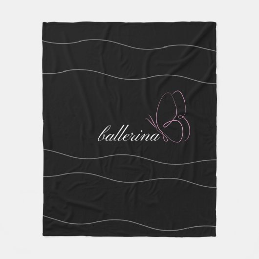 Minimalistische Ballerina und rosa Butterfly Black Fleecedecke (Vorderseite)