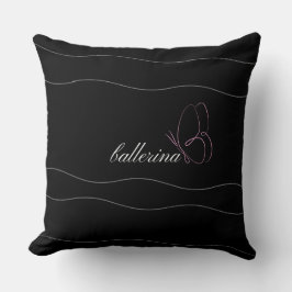 Minimalistische Ballerina und rosa Butterfly Black Kissen