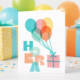 Minimalistische Ballonnen Cadeau Hoera Verjaardag Karte