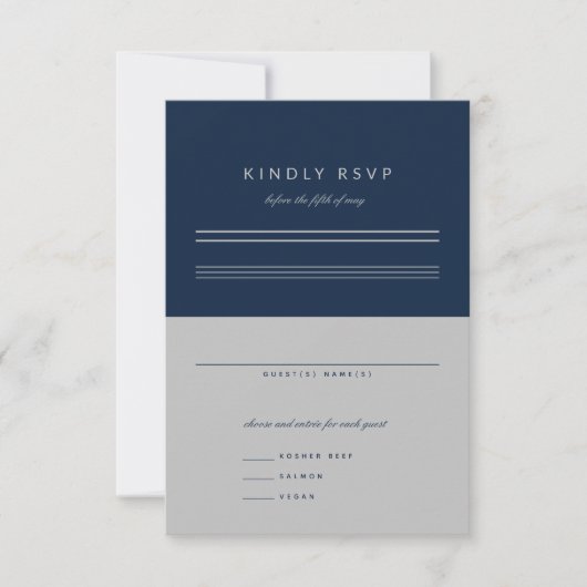 Minimalistische Bar Mitzvah Navy Blue Silver RSVP Karte (Vorderseite)