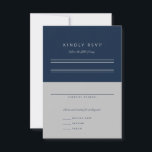 Minimalistische Bar Mitzvah Navy Blue Silver RSVP Karte<br><div class="desc">Minimalistisches Layout. Ändern Sie die Farbe und die Schriftart sogar die Zeilen und den benutzerdefinierten Farbhintergrund,  um zu Ihrem Ereignis.</div>