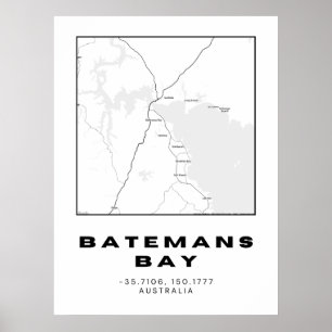 Minimalistische Batemans Bay Map mit Koordinaten   Poster