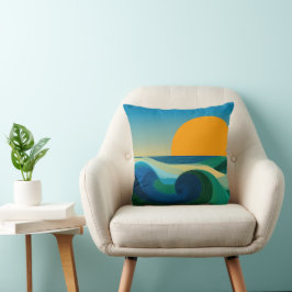 Minimalistische Bauhaus-Ozeanwelle-Sonnenuntergang Kissen