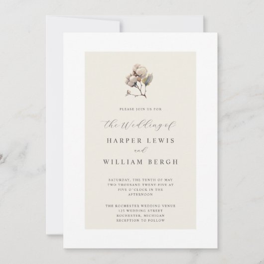 Minimalistische Baumwollzweighochzeit Einladung (Vorderseite)