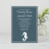 Minimalistische Beach-Hochzeit mit weißem Seepferd Einladung (Stehend Vorderseite)