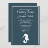 Minimalistische Beach-Hochzeit mit weißem Seepferd Einladung (Vorne/Hinten)
