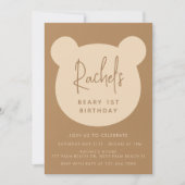 Minimalistische Beary First Birthday Einladung (Vorderseite)