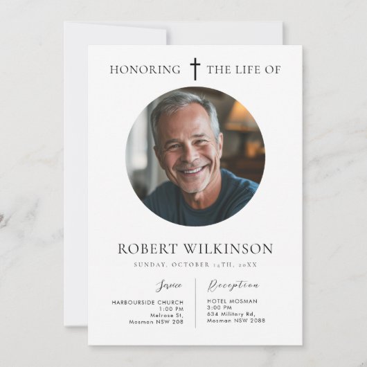 Minimalistische Beehrung des Lebens des Beerdigung Einladung (Vorderseite)