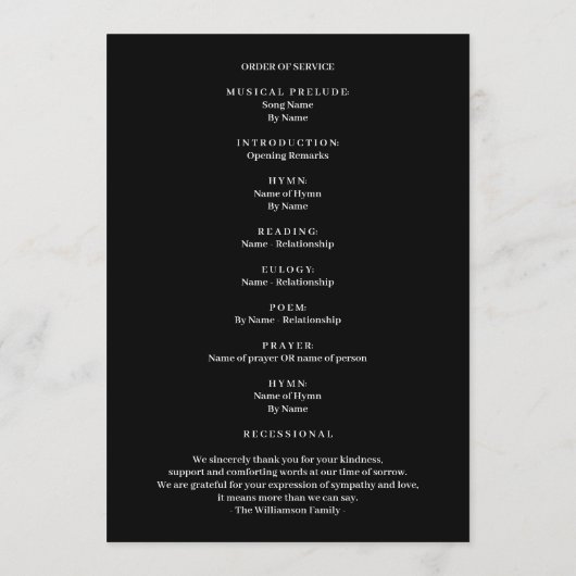 Minimalistische Beerdigung des Fotos des Lebens Programm (Rückseite)