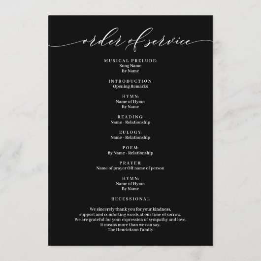 Minimalistische Beerdigung des Fotos des Lebens Programm (Rückseite)